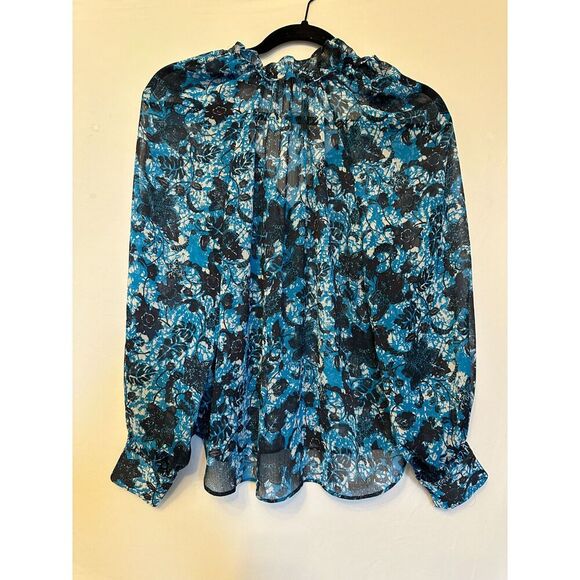Anthropologie Blue Sheer Printed Peasant Blouse  Size XS - Picture 7 of 9